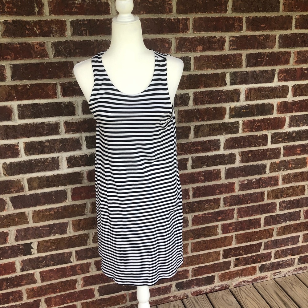 Ladies H&M Navy Blue Striped Spring Summer Dress Size Small